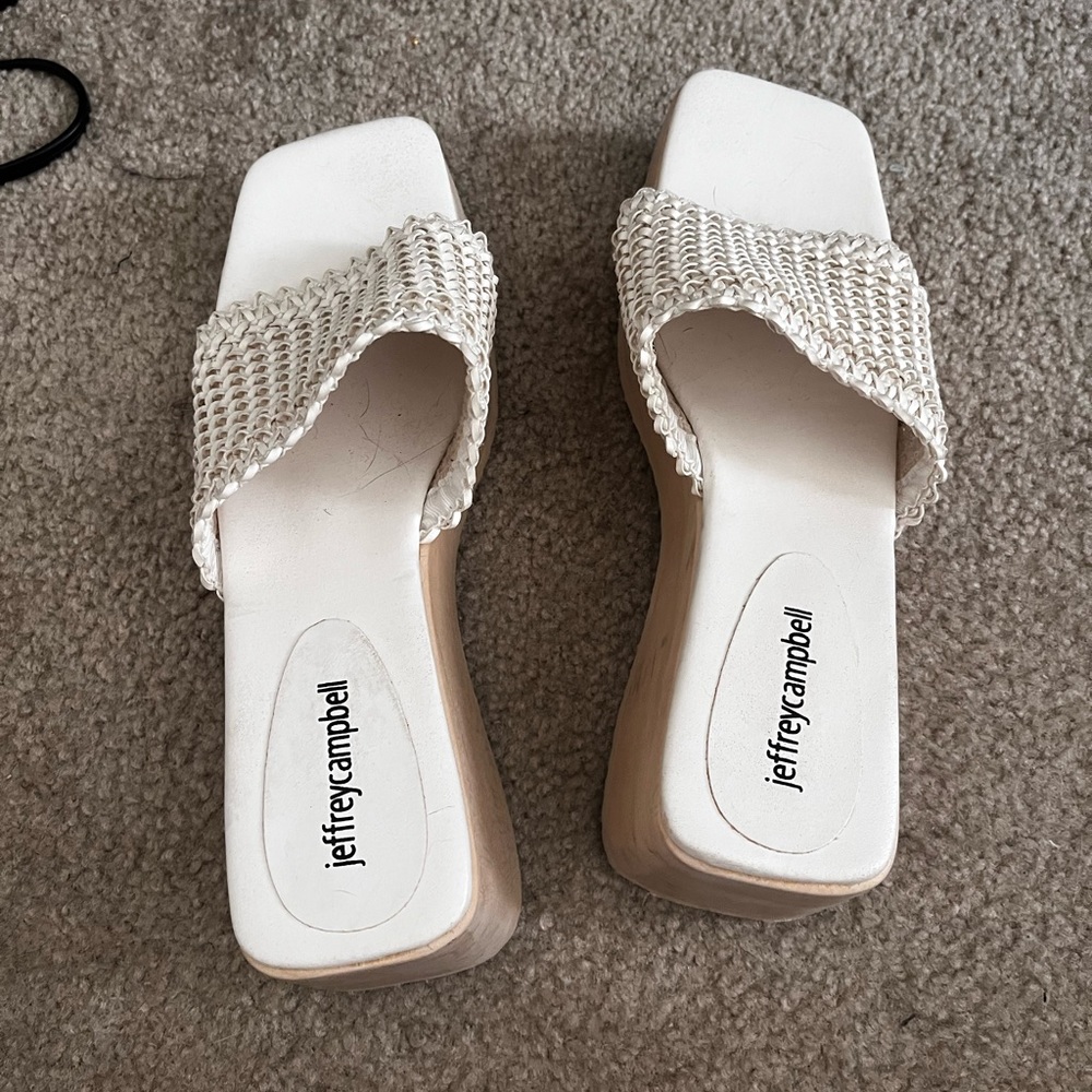 Jeffrey Campbell Cream Woven Slide Sandals